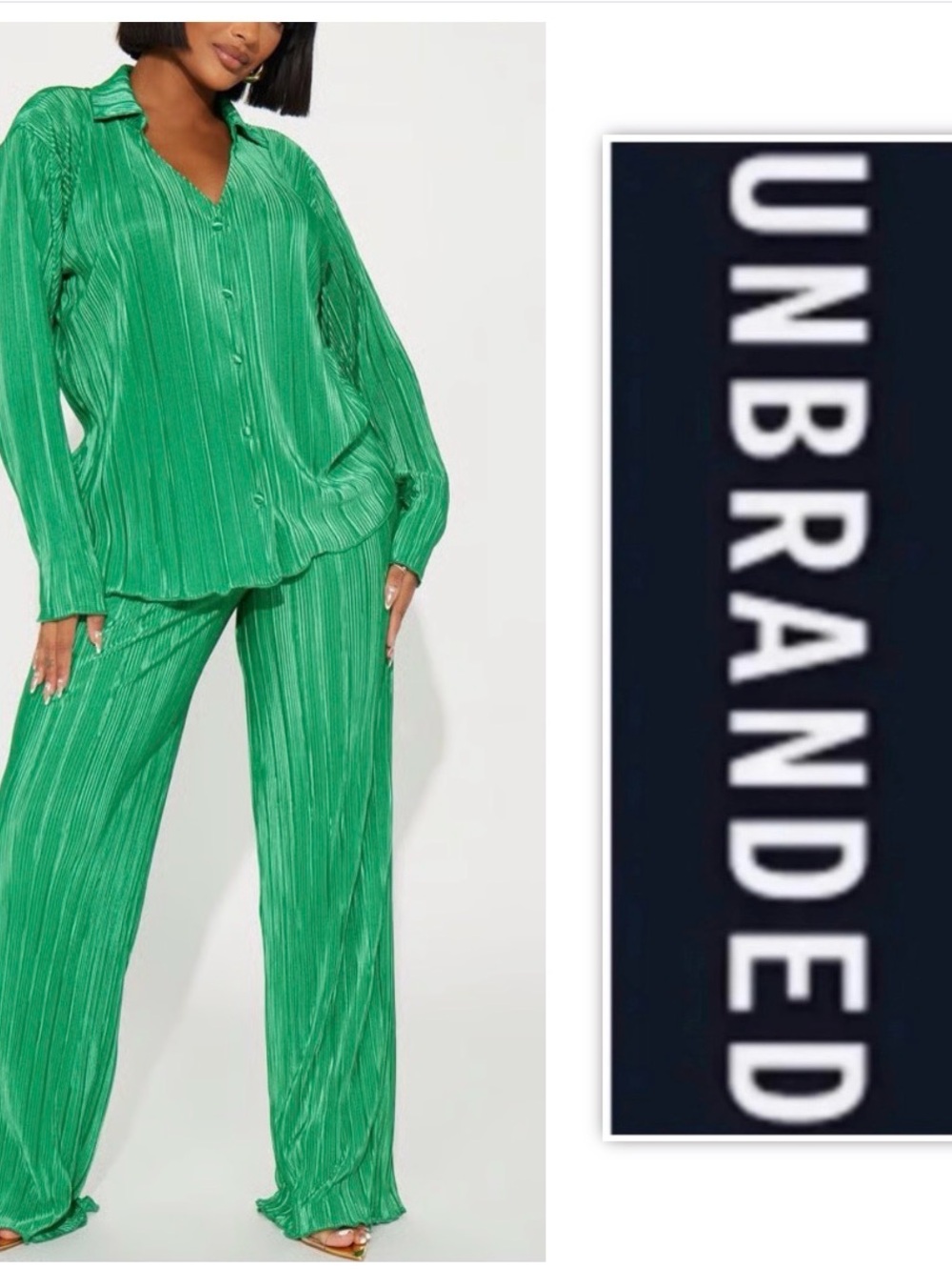 UNBRANDED Emerald Green Two Piece Plisse Pants Set